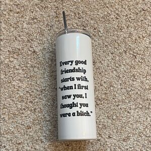 White Tumbler with Metal Straw